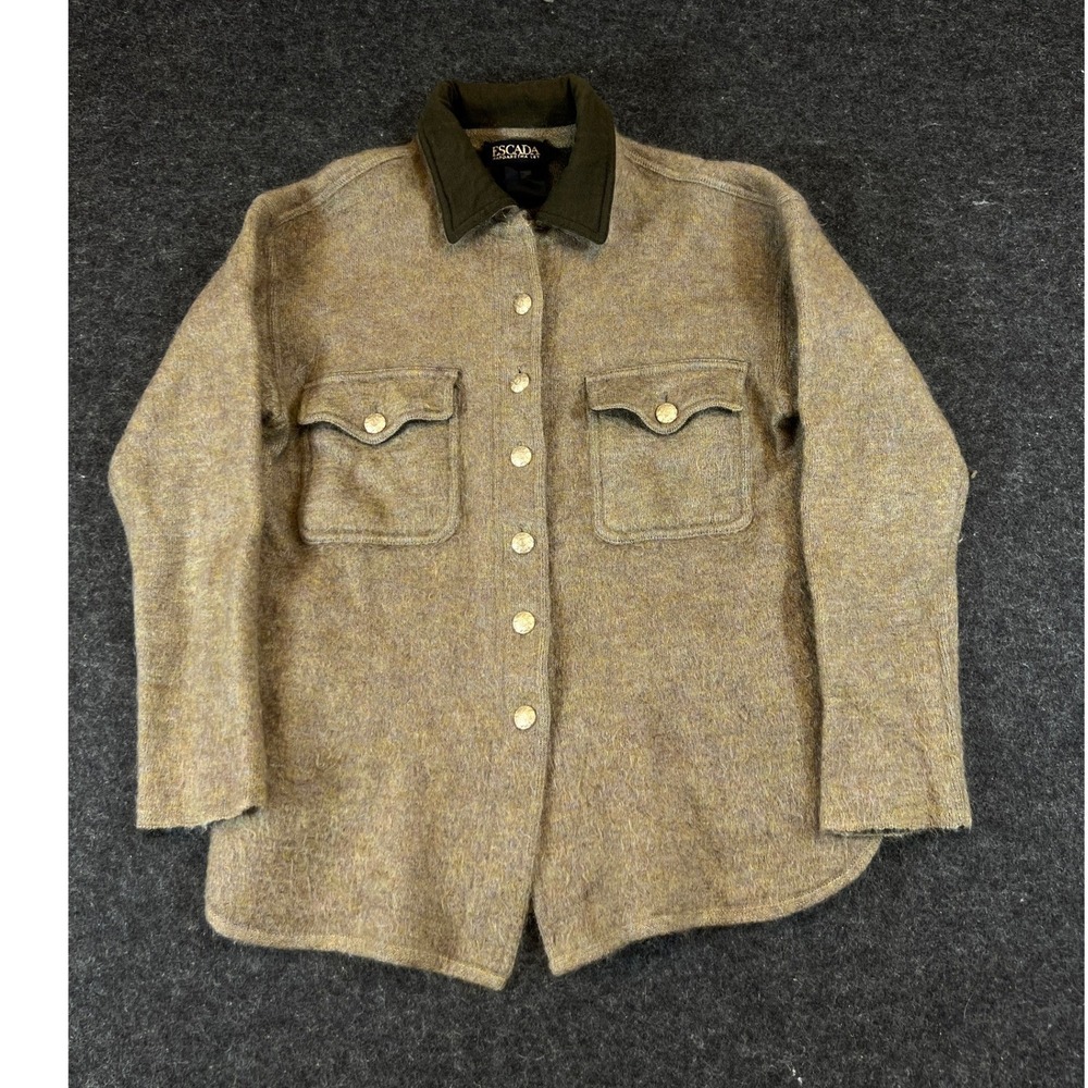 Vintage 90s Escada Margaretha Ley Wool Mohair Shacket Womens Large Brown